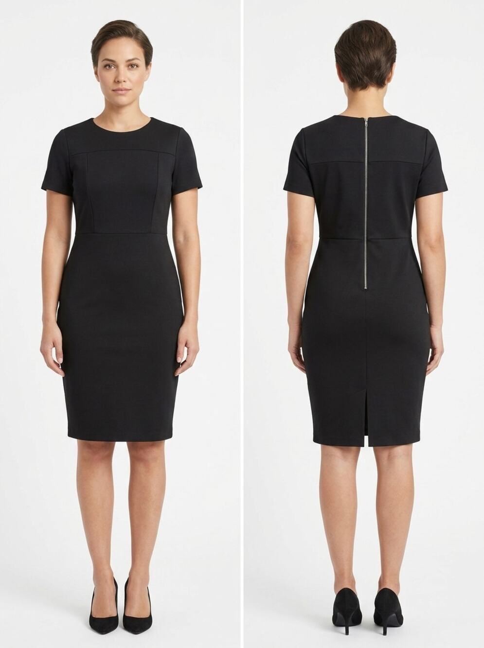 Alexia Admor Black Sheath Knee Length Knit Lined Dress Women Size L